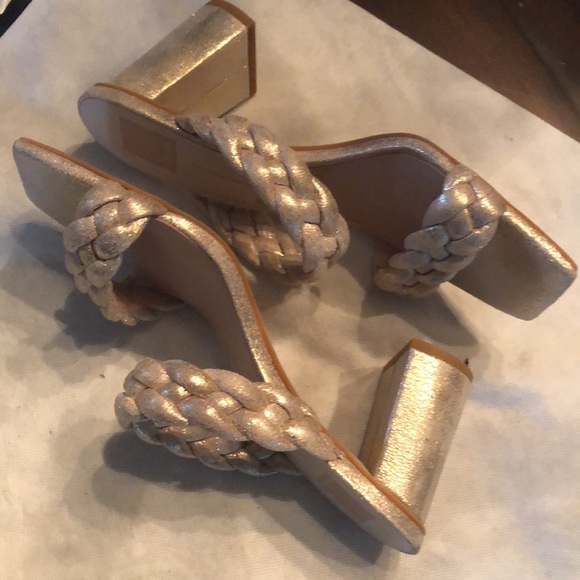 *NEW dolce vita gold lame braided sq toe sandal slide on chunky heels - Picture 6 of 11